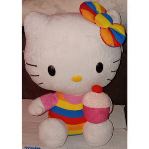 Hello Kitty Rainbow Striped Plush with Cupcake